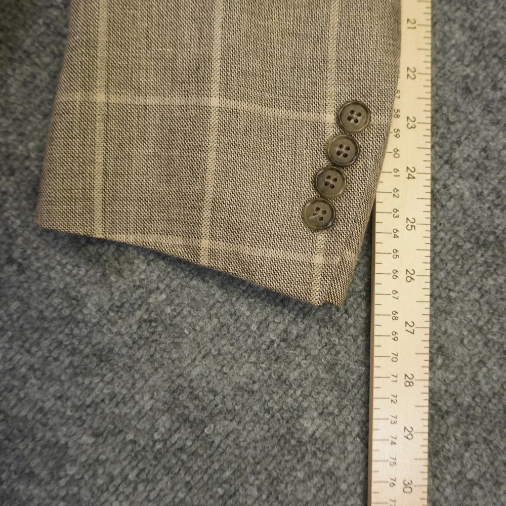 Jos A Bank Blazer Men 48R Tan Silk Linen Wool Windowpane Tailored Fit Sport Coat